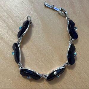 Vintage, MCM, thermoset moon glow Blue aurora borealis crystal retro bracelet